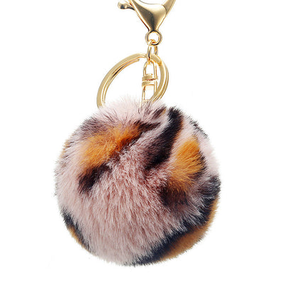 Leopard Print Plush Ball Keychain
