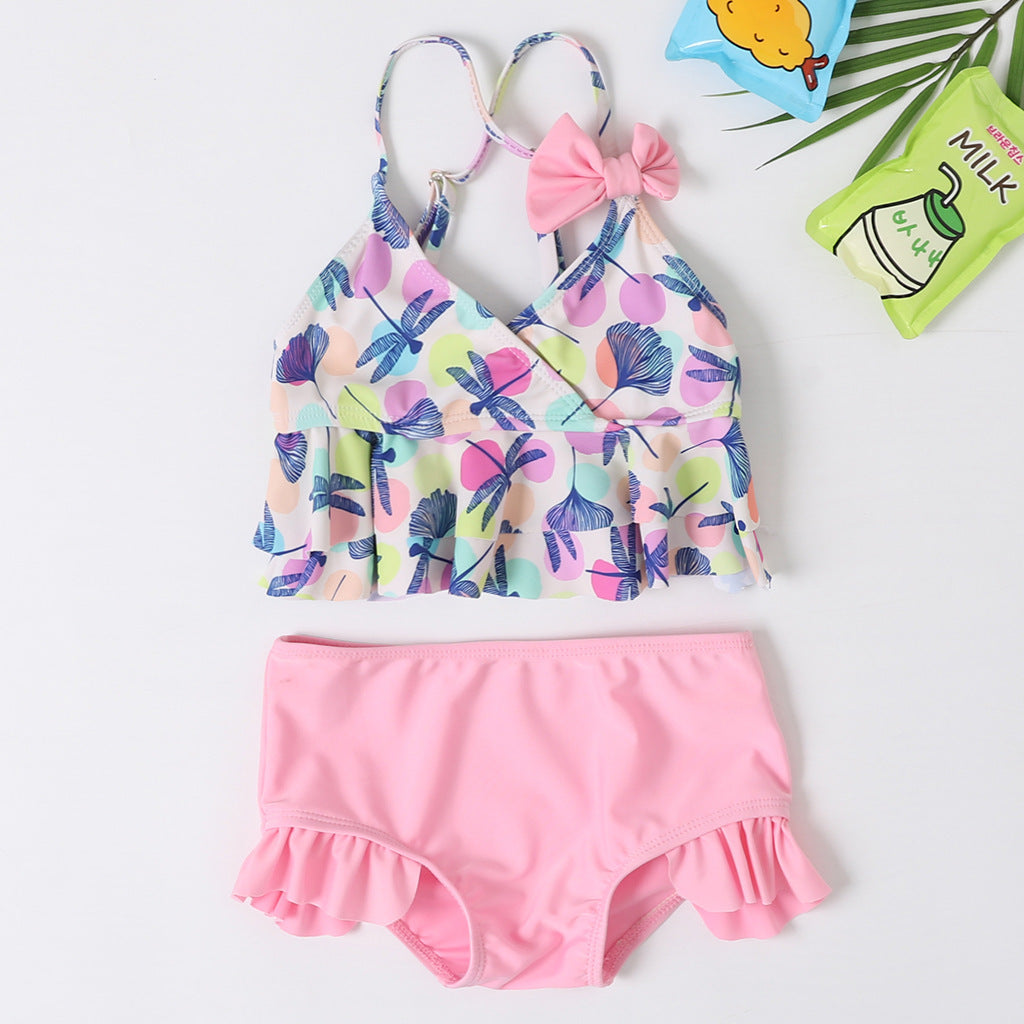 Split Girls Dragonfly Dot Print Swimwear