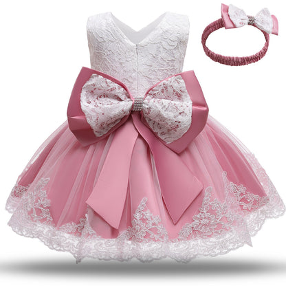Children's One Year Old Bow Tie Lace Polyester Dresses