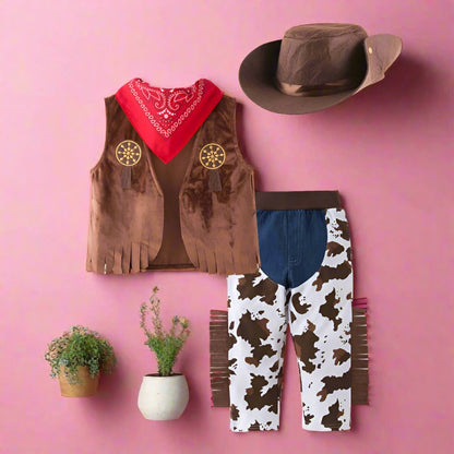 Cotton Kids Western Denim 4 Piece Set with Hat