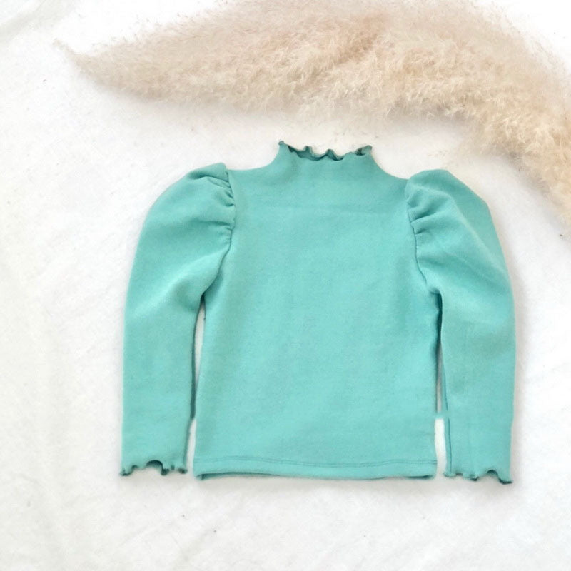 Wholesale Cotton Half Turtleneck Lace Doll Sleeve Bottoming Shirt To Wear Suspender Skirt