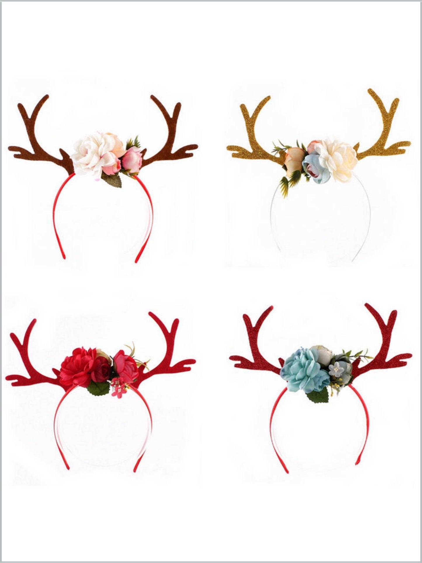 Girls Reindeer and Flowers Holiday Headband