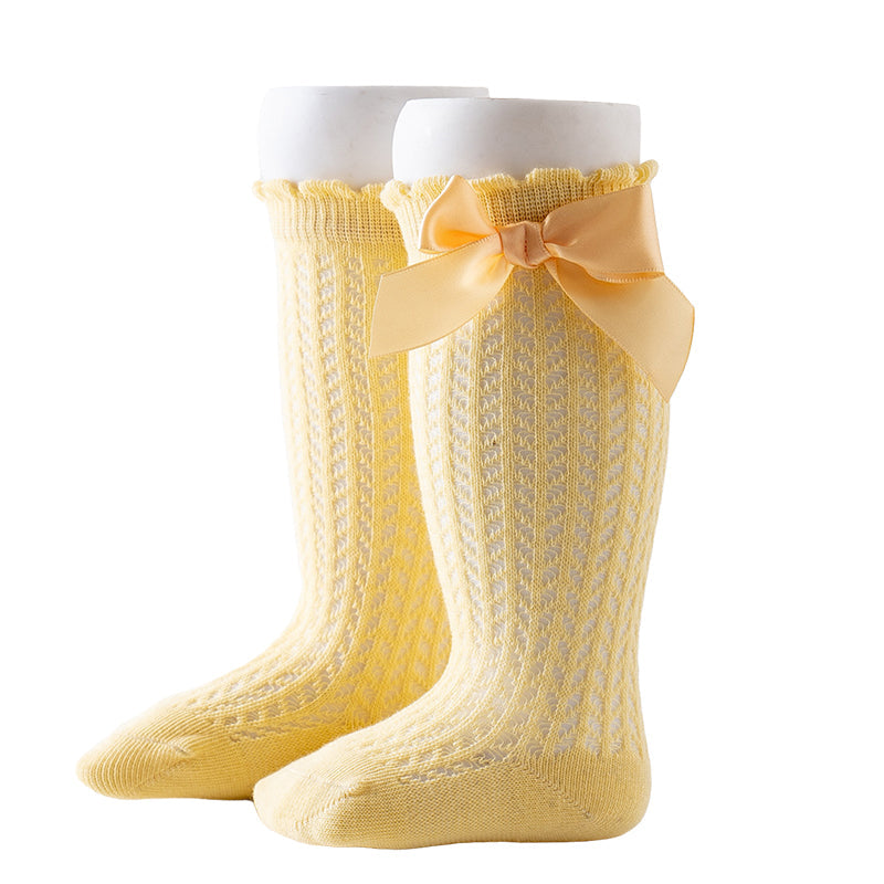 Baby Girls Solid Color Bow Accessories Socks
