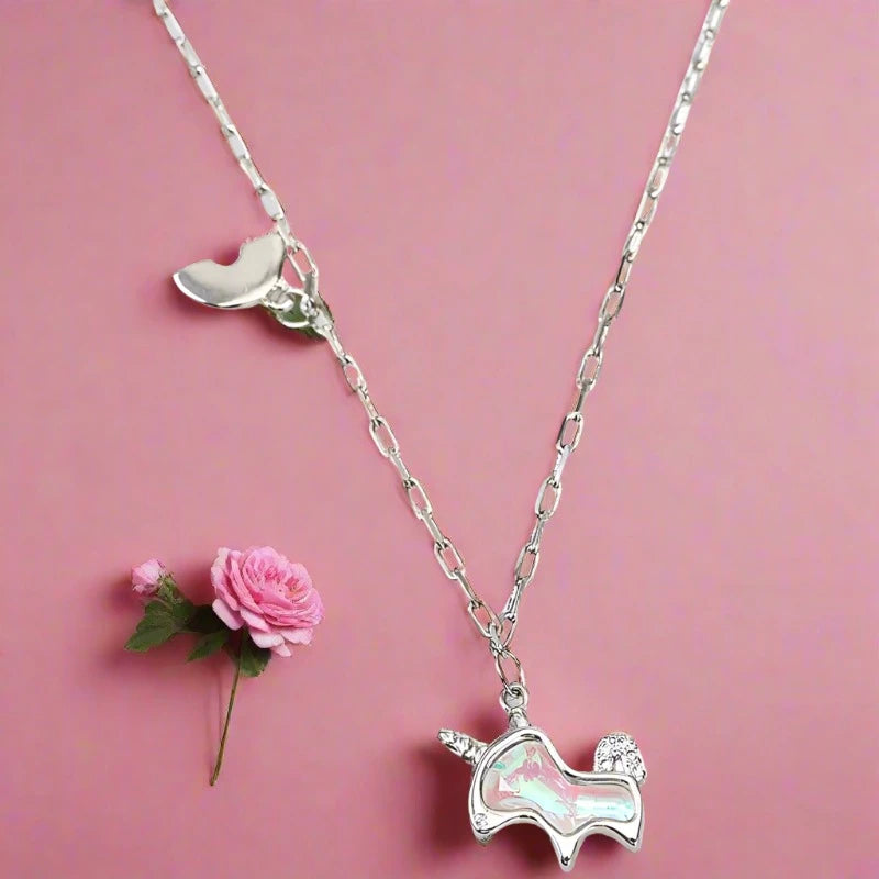 Silver Plated Opal Unicorn Necklace