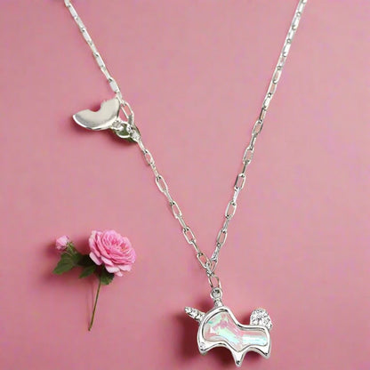 Silver Plated Opal Unicorn Necklace