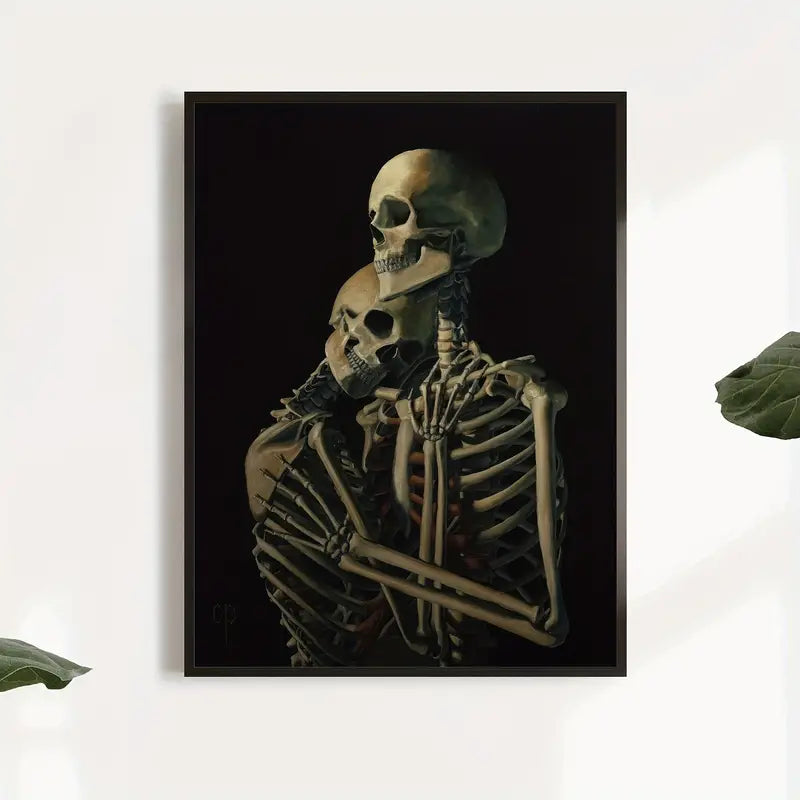 Wall Art - A3 Canvas Hugging Skeleton Couple