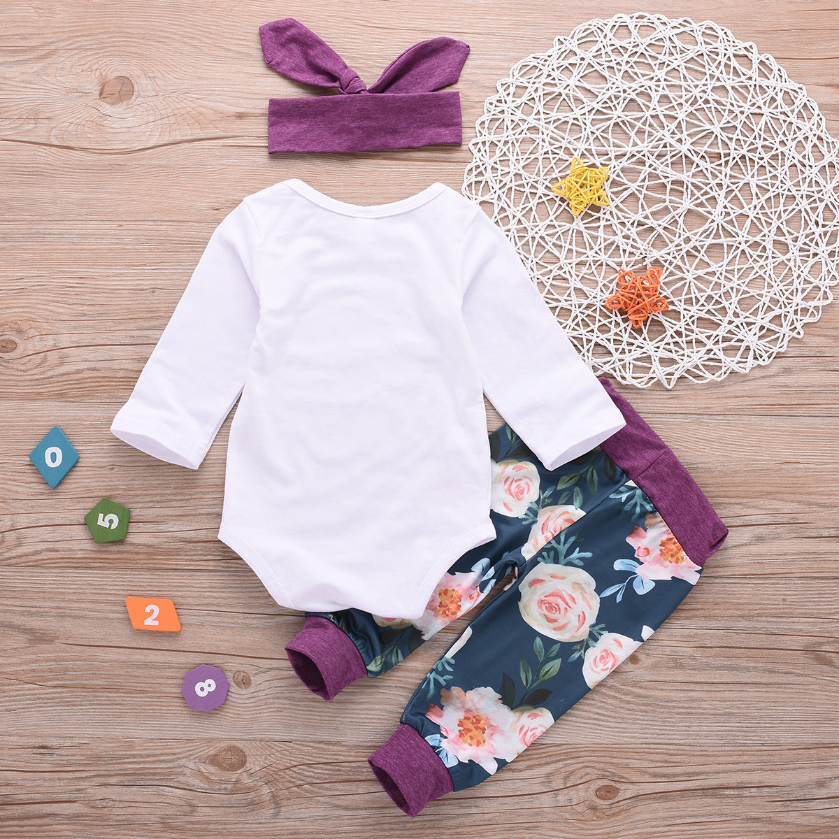 3 Pieces Set Baby Girls Letters Flower Pants And Headwear