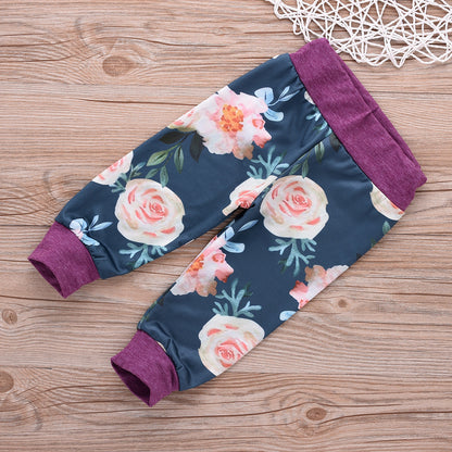 3 Pieces Set Baby Girls Letters Flower Pants And Headwear