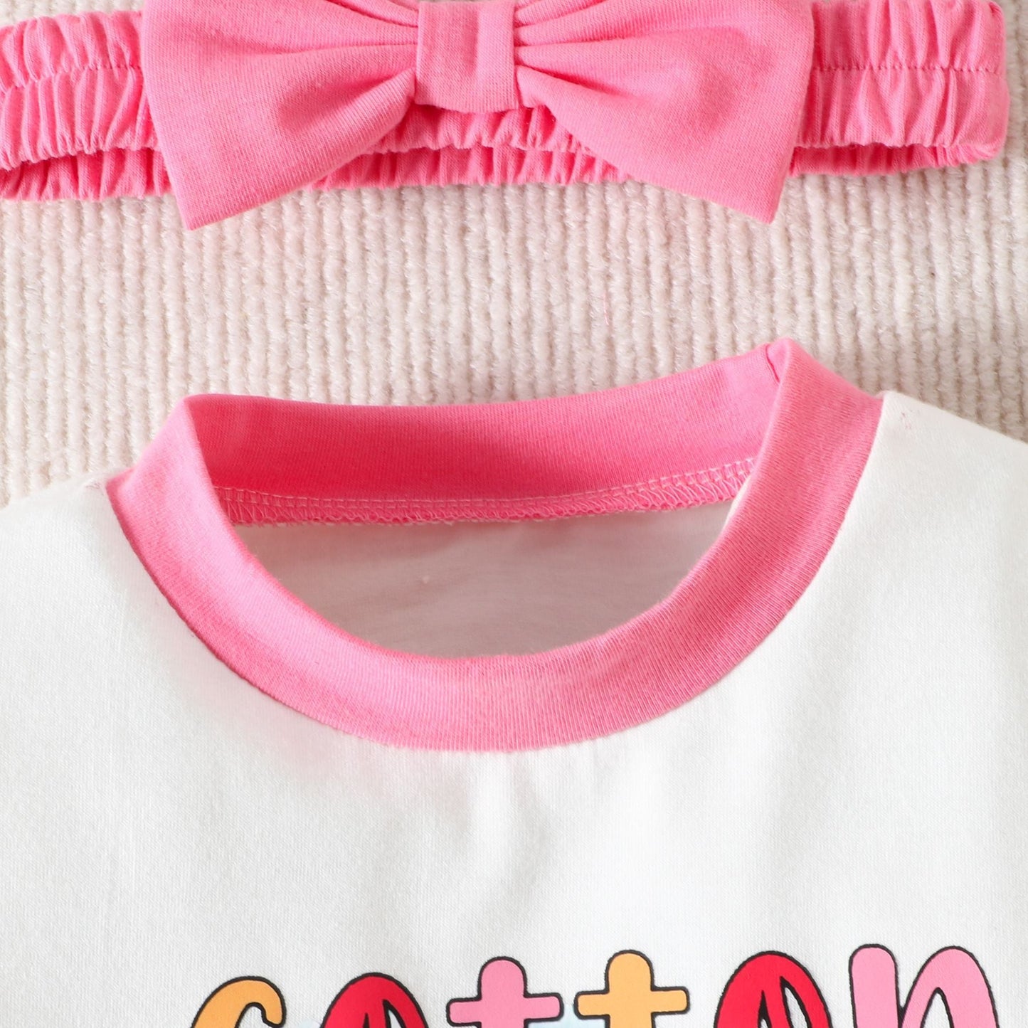 3 Pieces Set Baby Girls T-Shirts Solid Color Shorts Bow Headwear