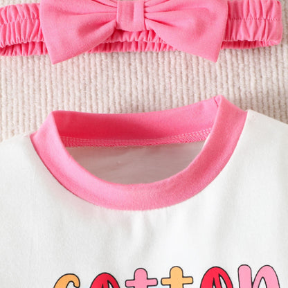 3 Pieces Set Baby Girls T-Shirts Solid Color Shorts Bow Headwear