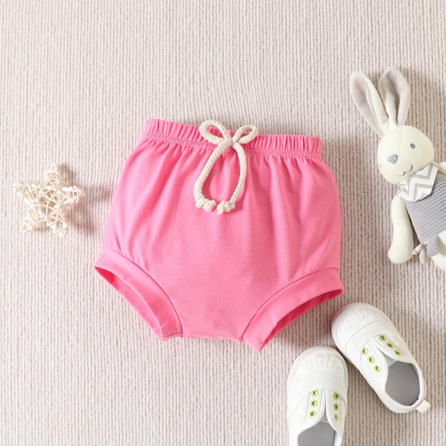 3 Pieces Set Baby Girls T-Shirts Solid Color Shorts Bow Headwear