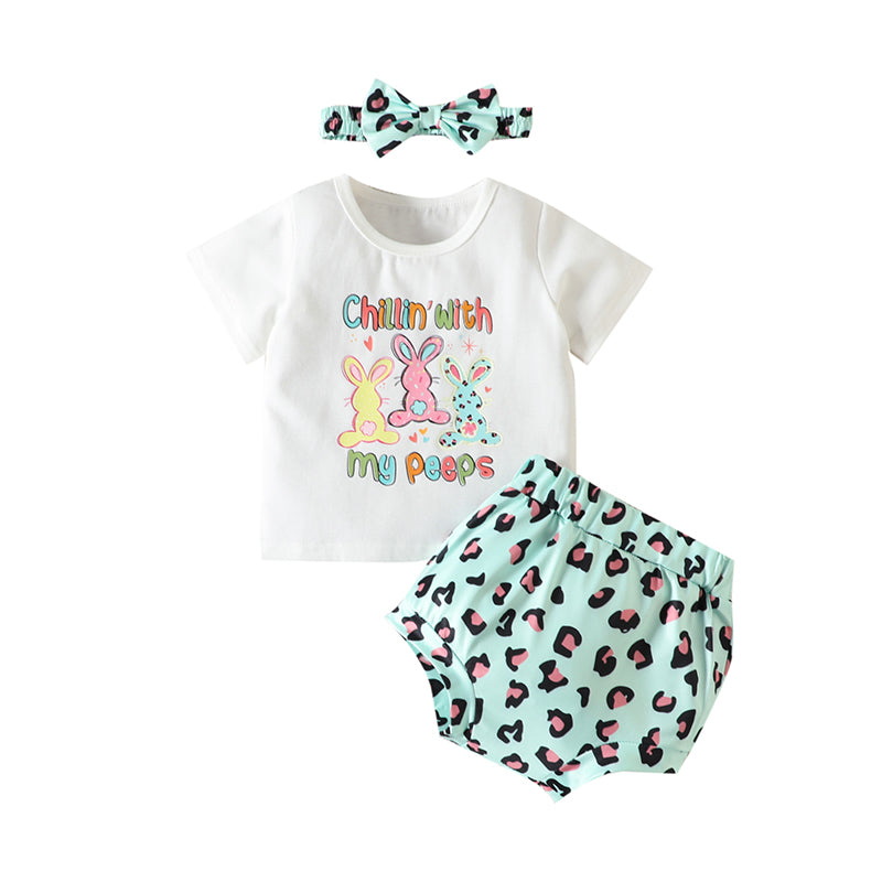 3 Pieces Set Baby Girls T-Shirts Polka dots Shorts And Bow Headwear