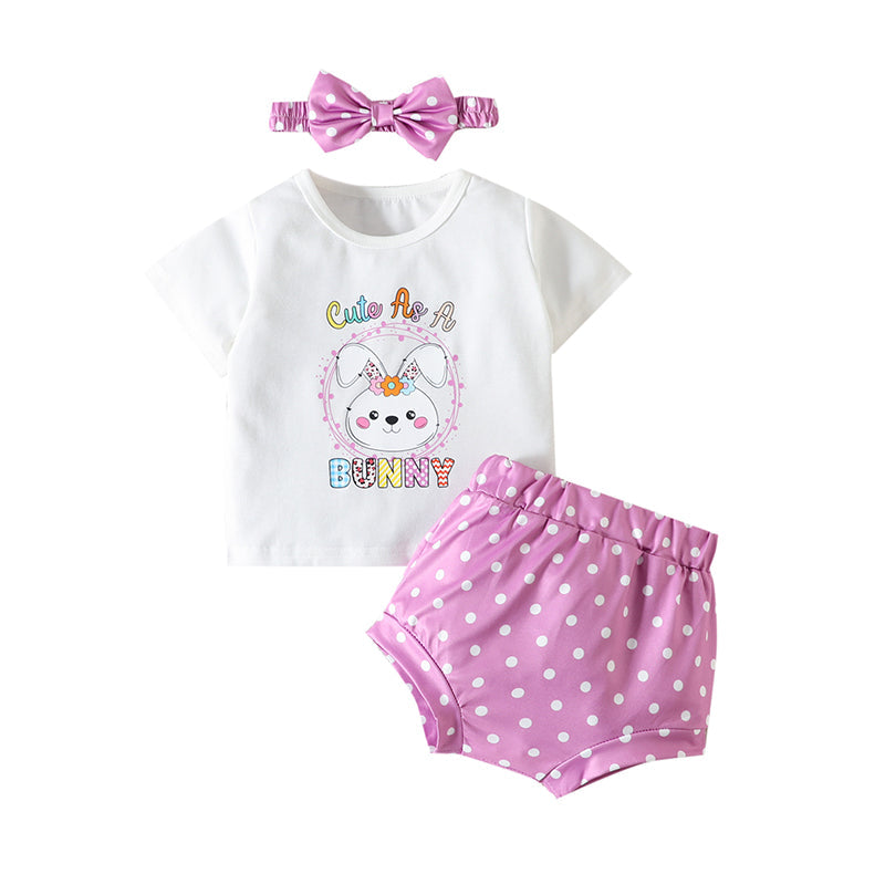 3 Pieces Set Baby Girls T-Shirts Polka dots Shorts And Bow Headwear