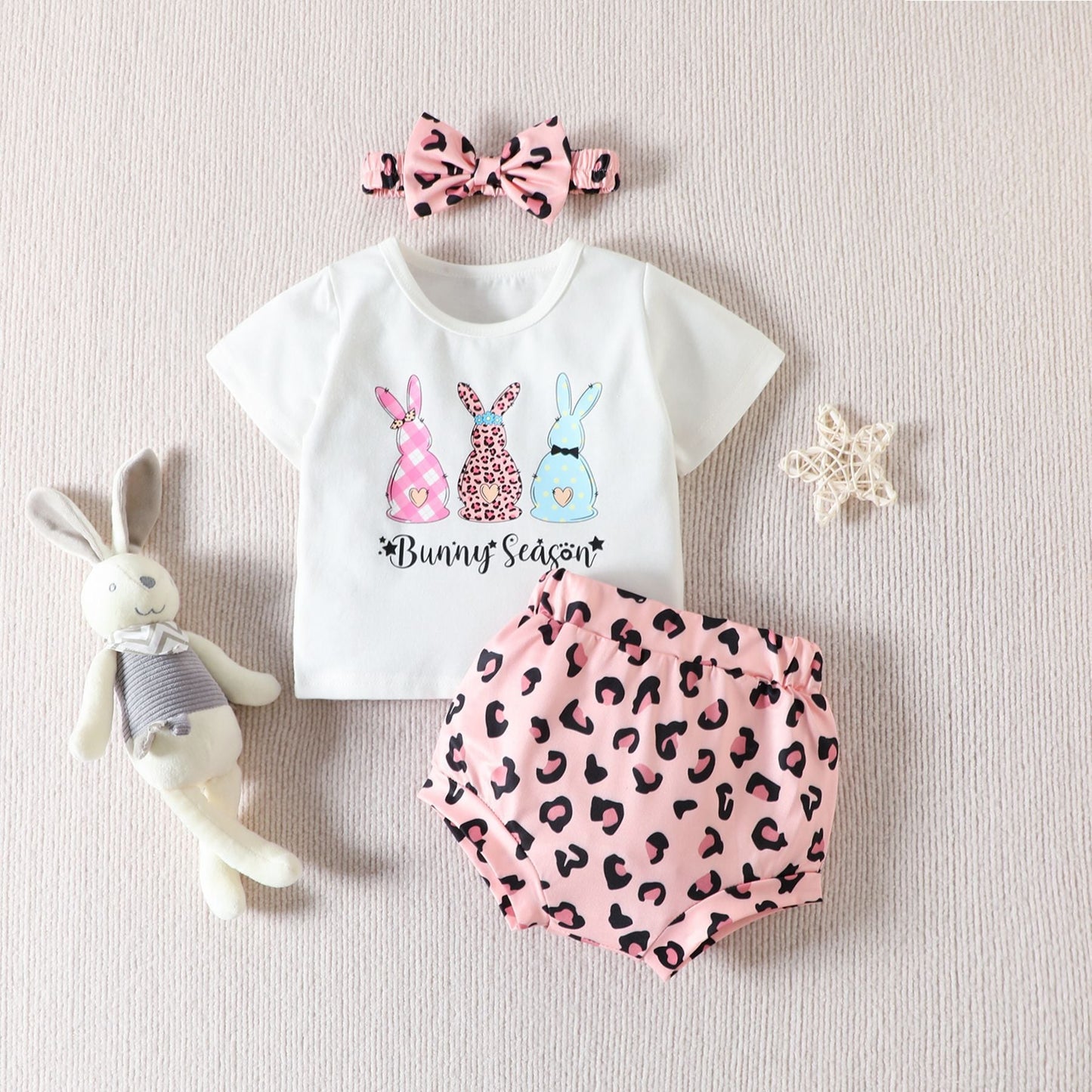 3 Pieces Set Baby Girls T-Shirts Polka dots Shorts And Bow Headwear