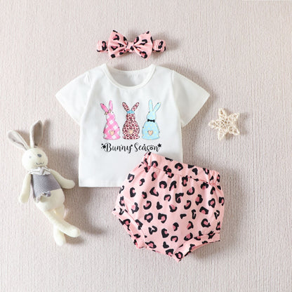 3 Pieces Set Baby Girls T-Shirts Polka dots Shorts And Bow Headwear