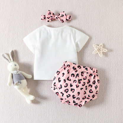 3 Pieces Set Baby Girls T-Shirts Polka dots Shorts And Bow Headwear