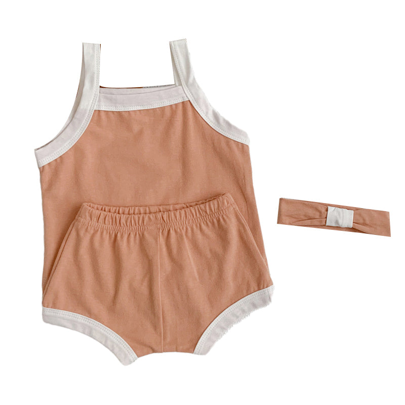 3 Pieces Set Baby Girls Tank Tops Shorts And Bow