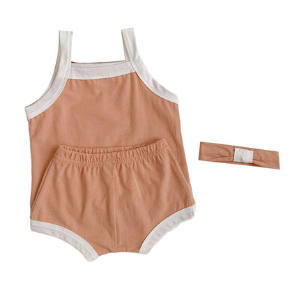 3 Pieces Set Baby Girls Tank Tops Shorts And Bow