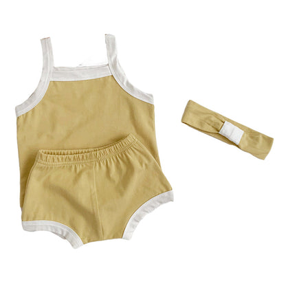 3 Pieces Set Baby Girls Tank Tops Shorts And Bow