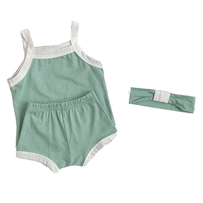 3 Pieces Set Baby Girls Tank Tops Shorts And Bow