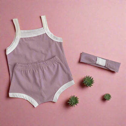 3 Pieces Set Baby Girls Tank Tops Shorts And Bow