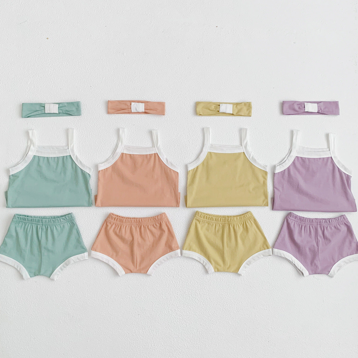 3 Pieces Set Baby Girls Tank Tops Shorts And Bow