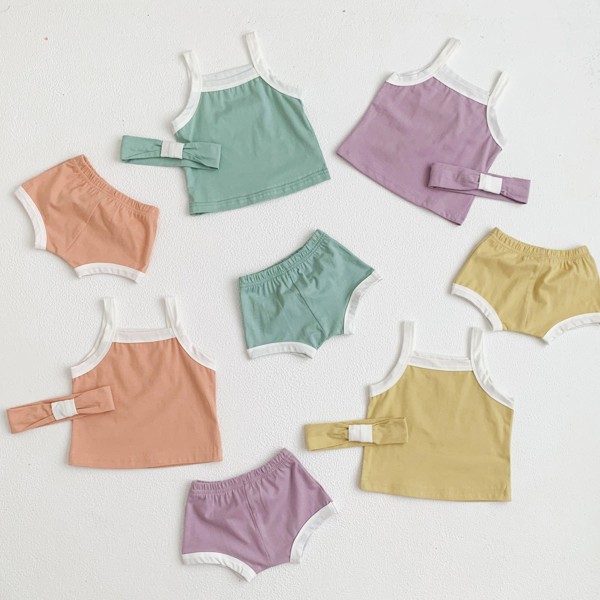 3 Pieces Set Baby Girls Tank Tops Shorts And Bow