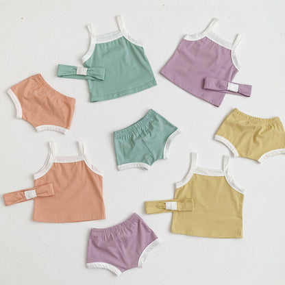 3 Pieces Set Baby Girls Tank Tops Shorts And Bow