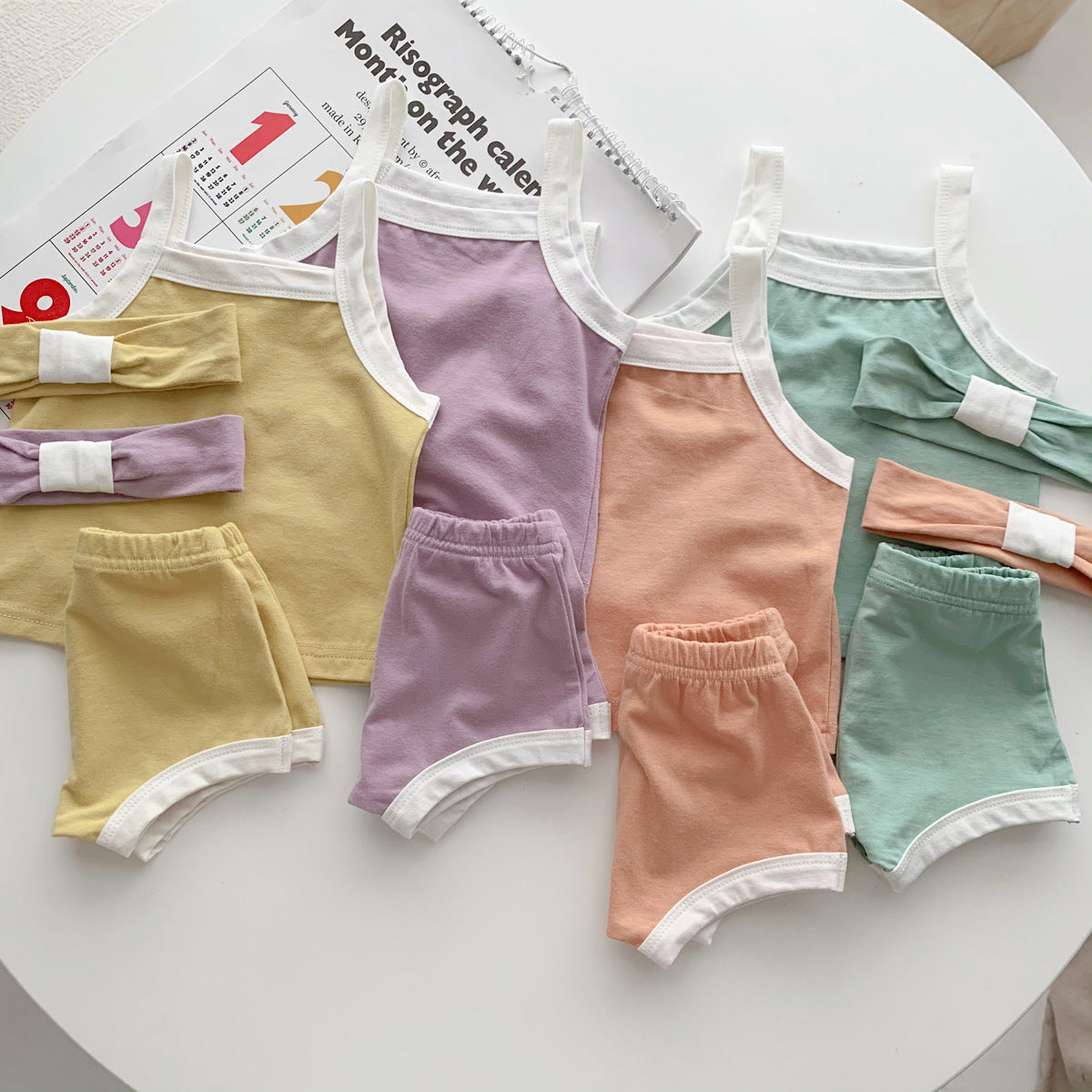 3 Pieces Set Baby Girls Tank Tops Shorts And Bow