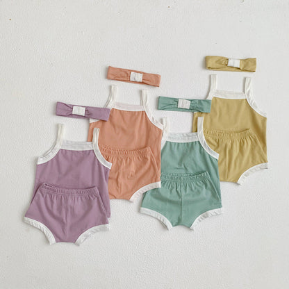 3 Pieces Set Baby Girls Tank Tops Shorts And Bow