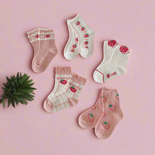 5 Pairs Girls Letters Fruit Checked Accessories Socks