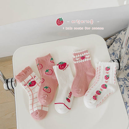 5 Pairs Girls Letters Fruit Checked Accessories Socks