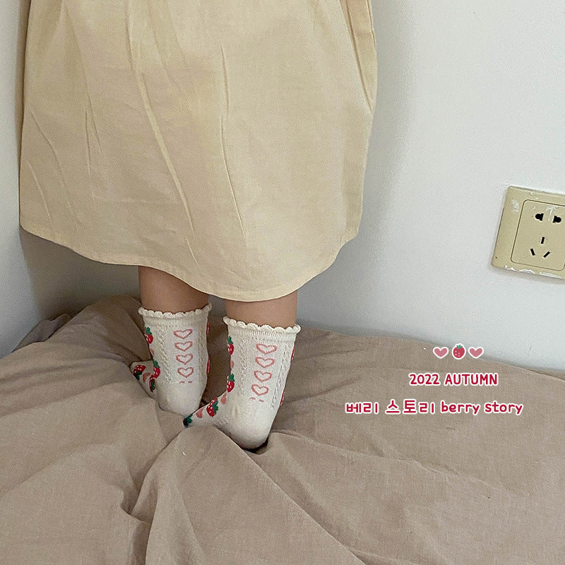 5 Pairs Girls Letters Fruit Checked Accessories Socks
