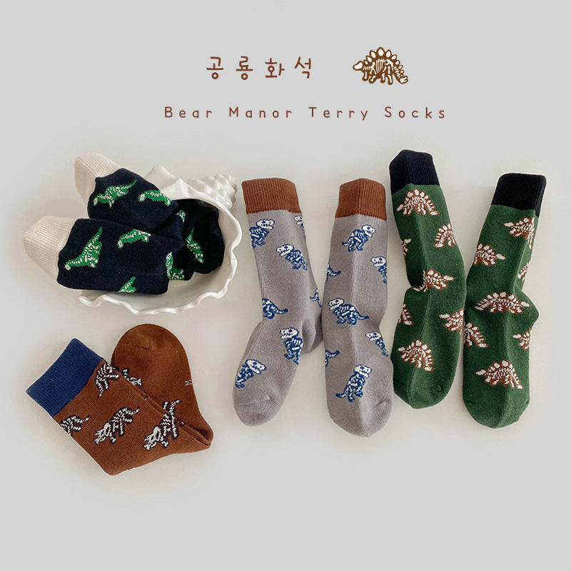 4 Pairs Boys Dinosaur Cartoon Accessories Socks