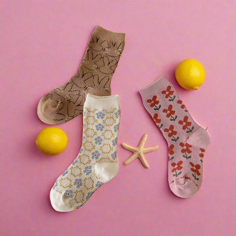 3 Pairs Girls Flower Cartoon Accessories Socks