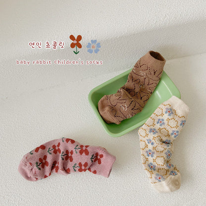 3 Pairs Girls Flower Cartoon Accessories Socks