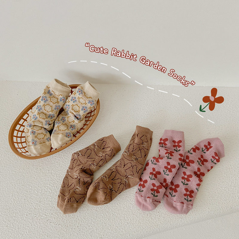 3 Pairs Girls Flower Cartoon Accessories Socks