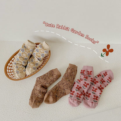 3 Pairs Girls Flower Cartoon Accessories Socks