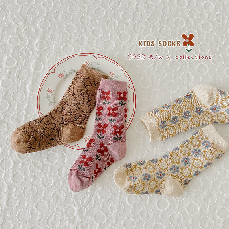 3 Pairs Girls Flower Cartoon Accessories Socks