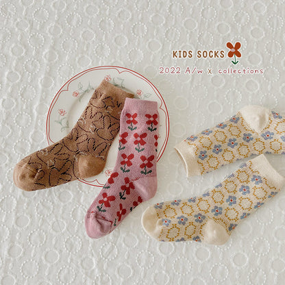 3 Pairs Girls Flower Cartoon Accessories Socks