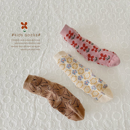 3 Pairs Girls Flower Cartoon Accessories Socks