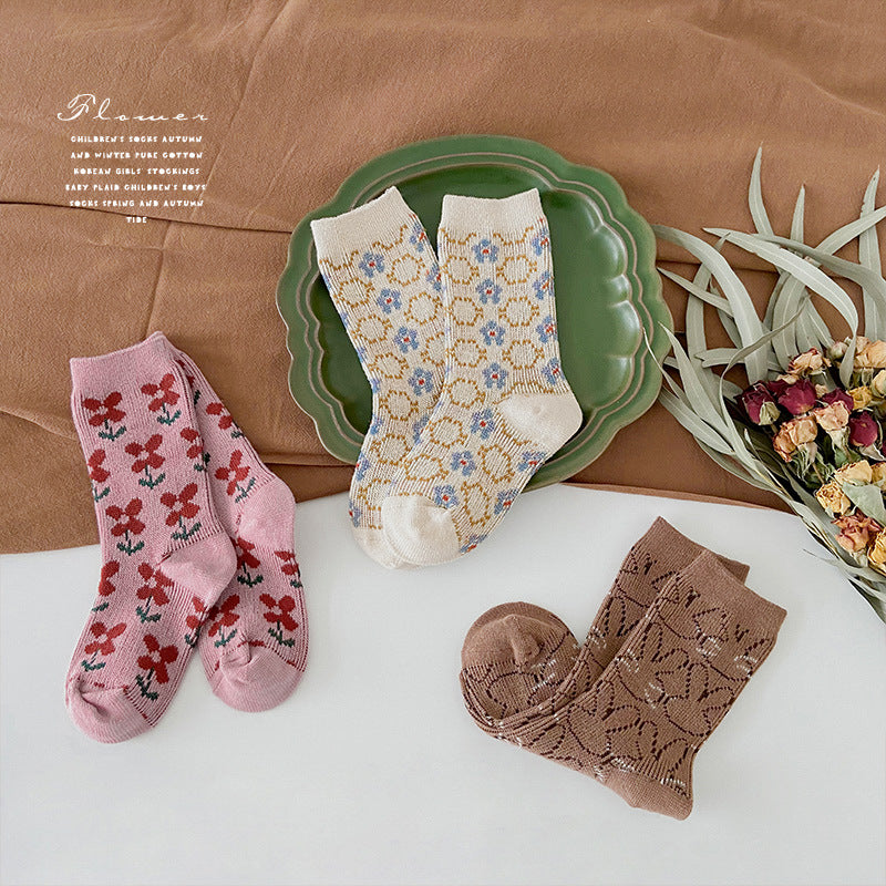 3 Pairs Girls Flower Cartoon Accessories Socks