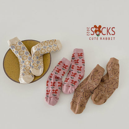 3 Pairs Girls Flower Cartoon Accessories Socks