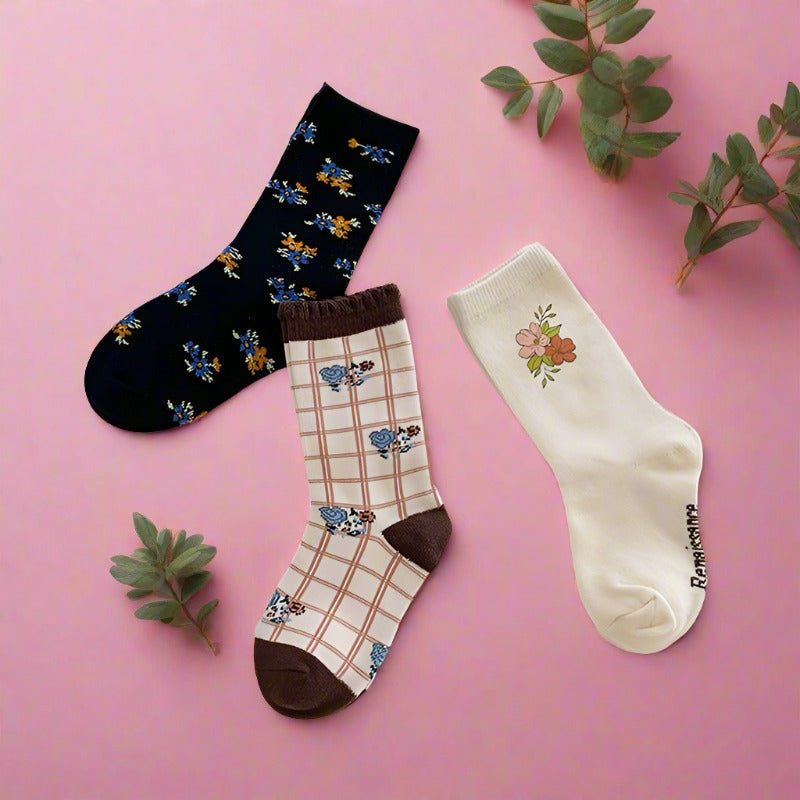 Girls Flower Checked Accessories Socks