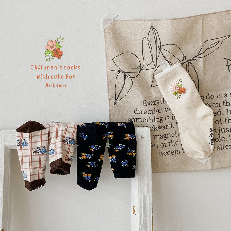 Girls Flower Checked Accessories Socks
