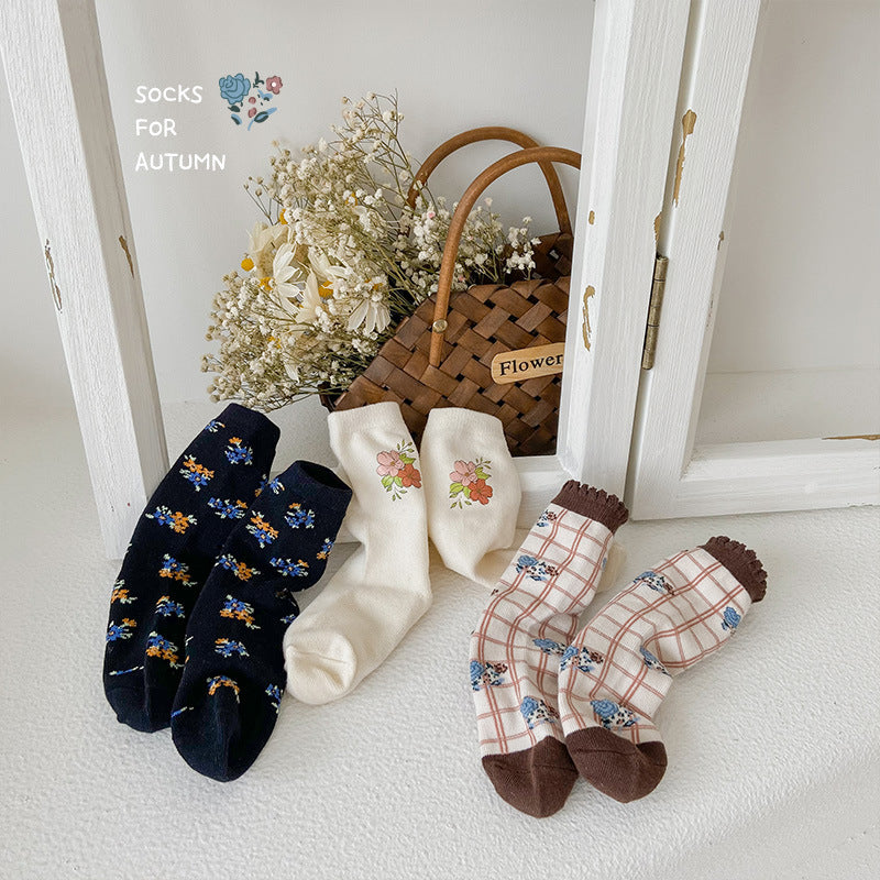 Girls Flower Checked Accessories Socks