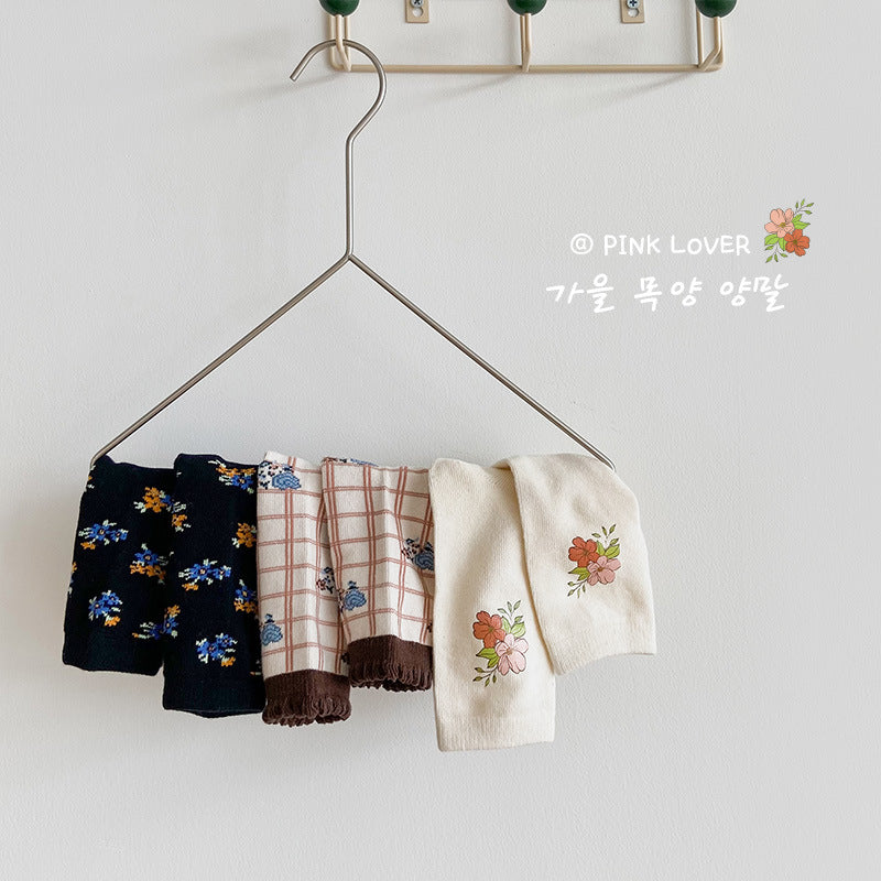 Girls Flower Checked Accessories Socks
