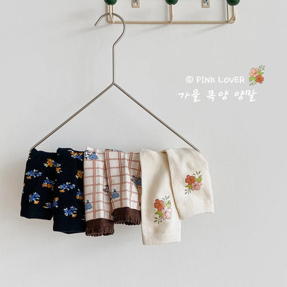 Girls Flower Checked Accessories Socks