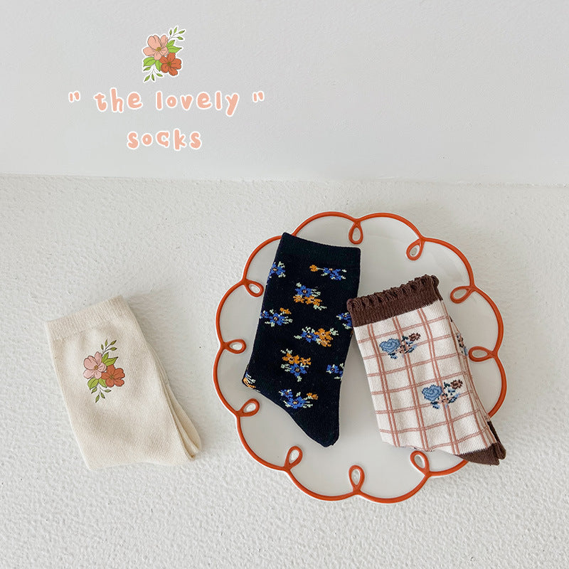 Girls Flower Checked Accessories Socks