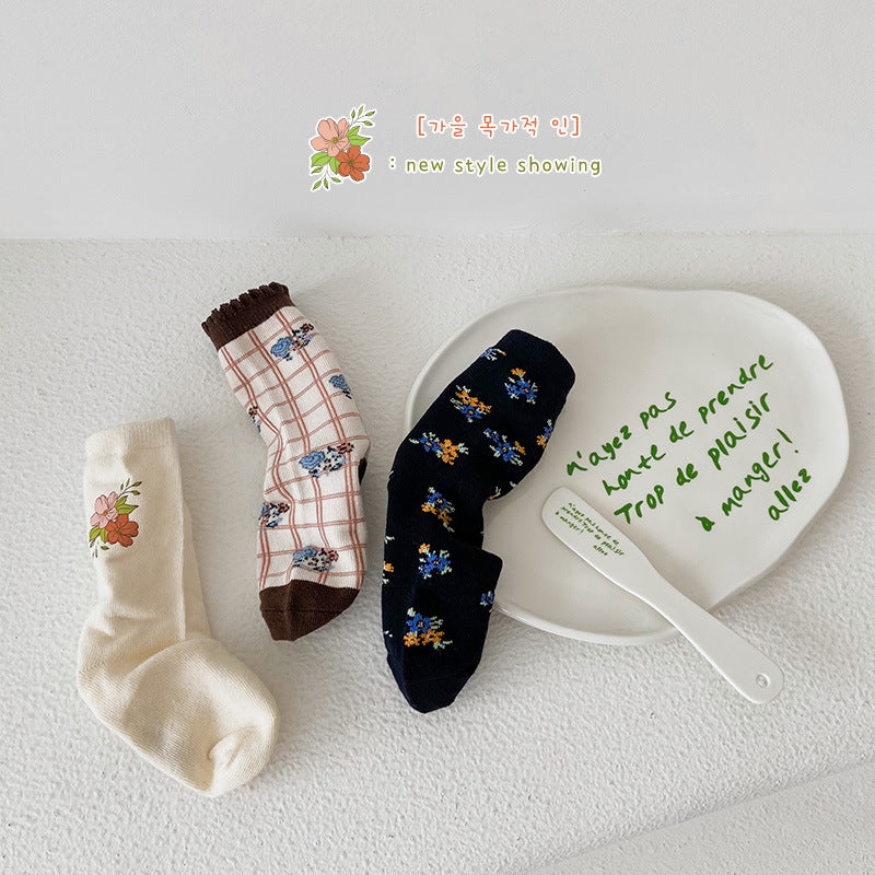 Girls Flower Checked Accessories Socks
